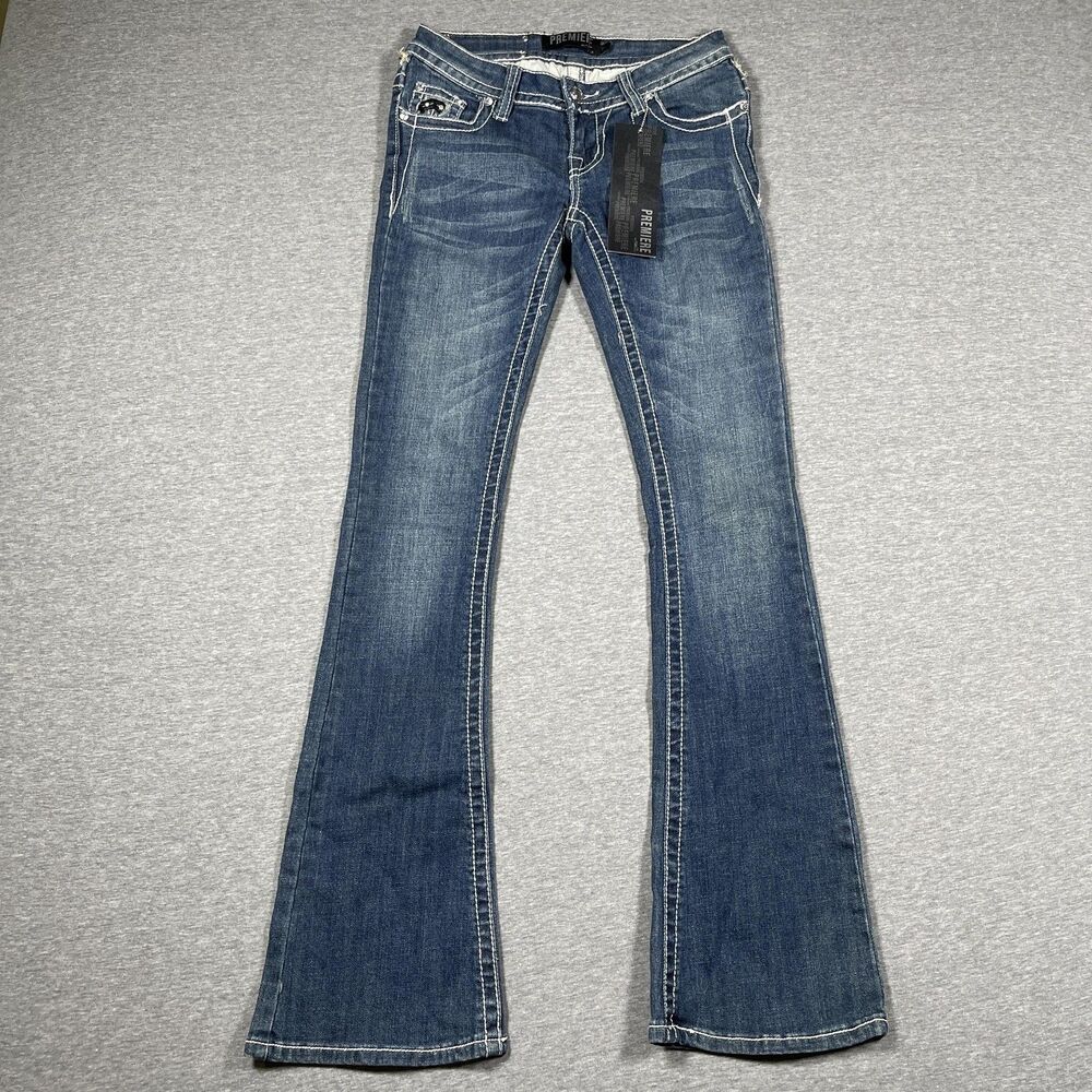 NWT Premiere By Rue21 Bootcut Jean Womens 0R Blue Medium Wash Rhinestone Studded